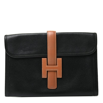 Hermes Togo Swift Jige PM Clutch Black Gold 1 of 8