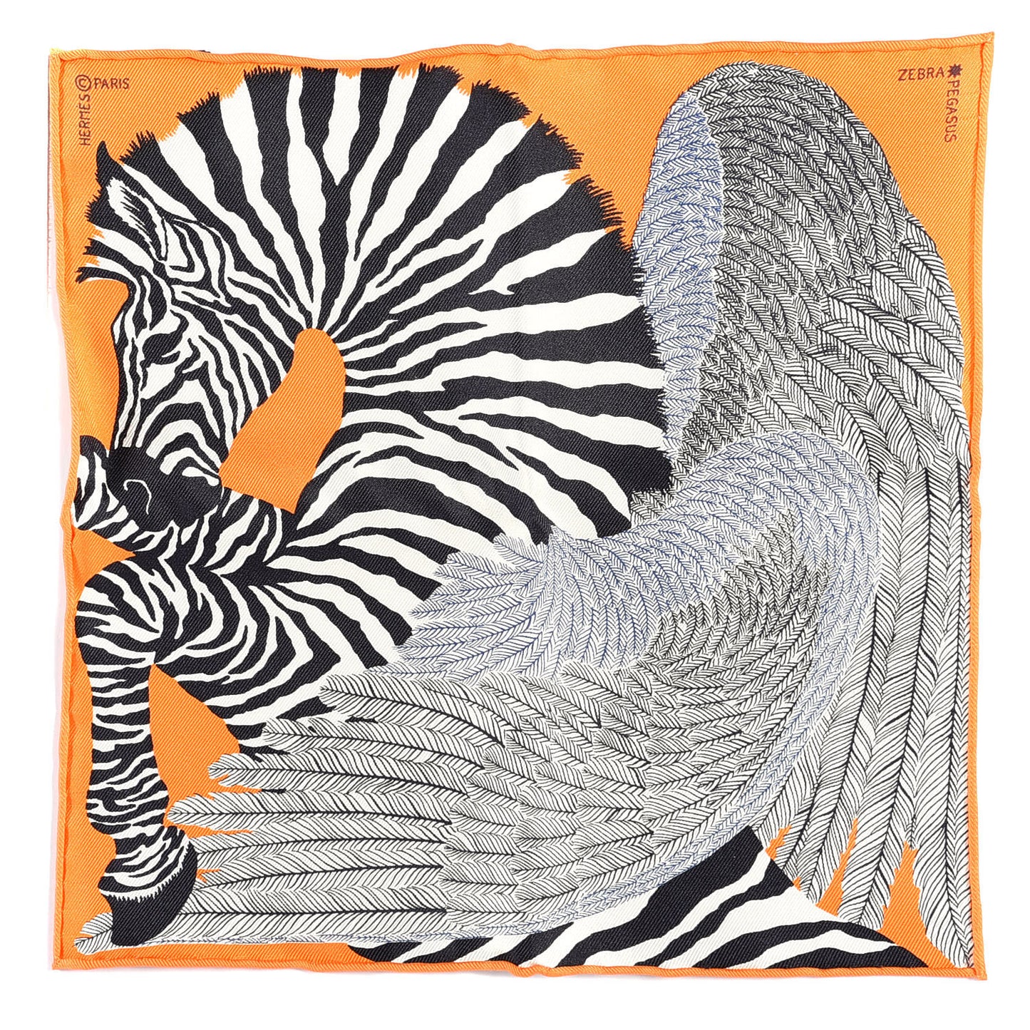 Silk Carre Zebra Pegasus Nano Scarf 20 Orange Vif Black