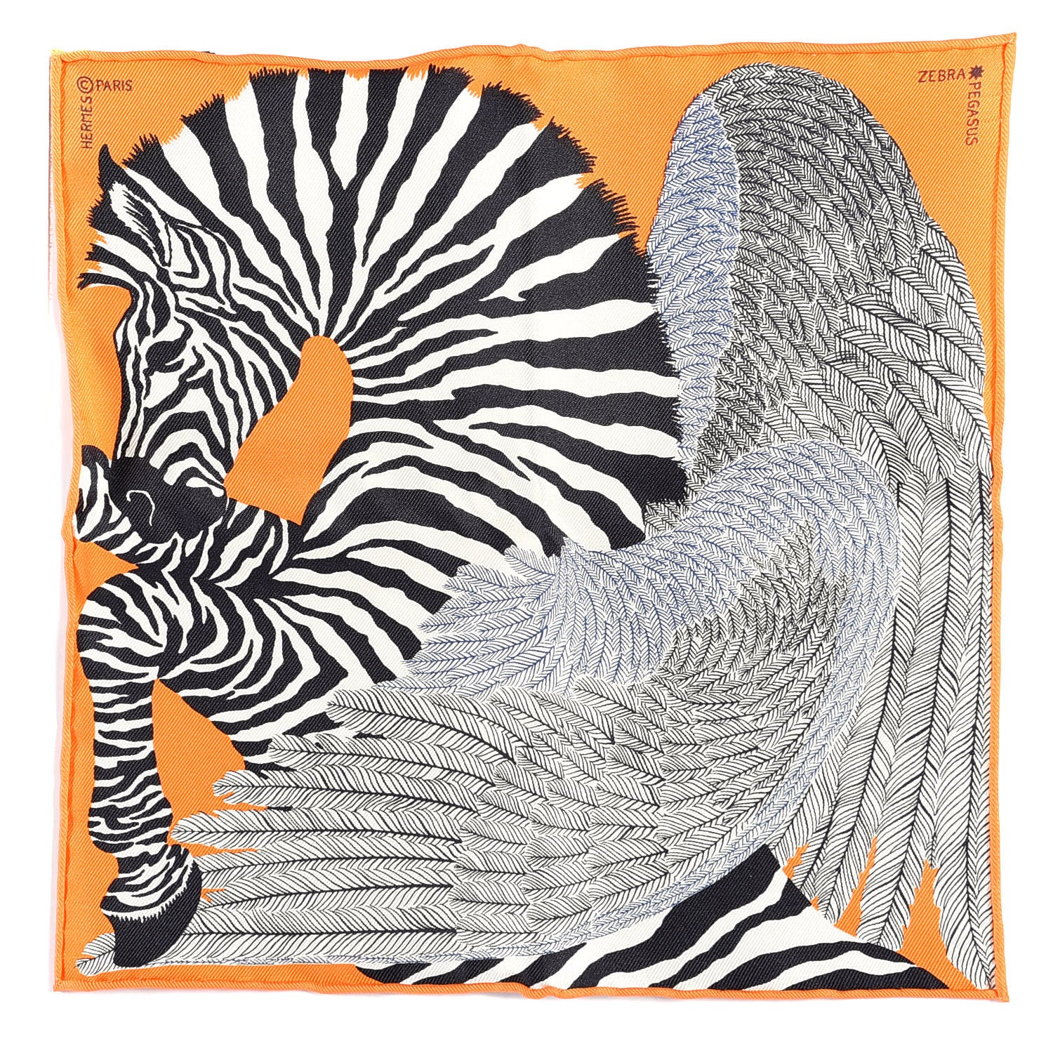 Hermes Silk Carre Zebra Pegasus Nano Scarf 20 Orange Vif Black 5 of 10