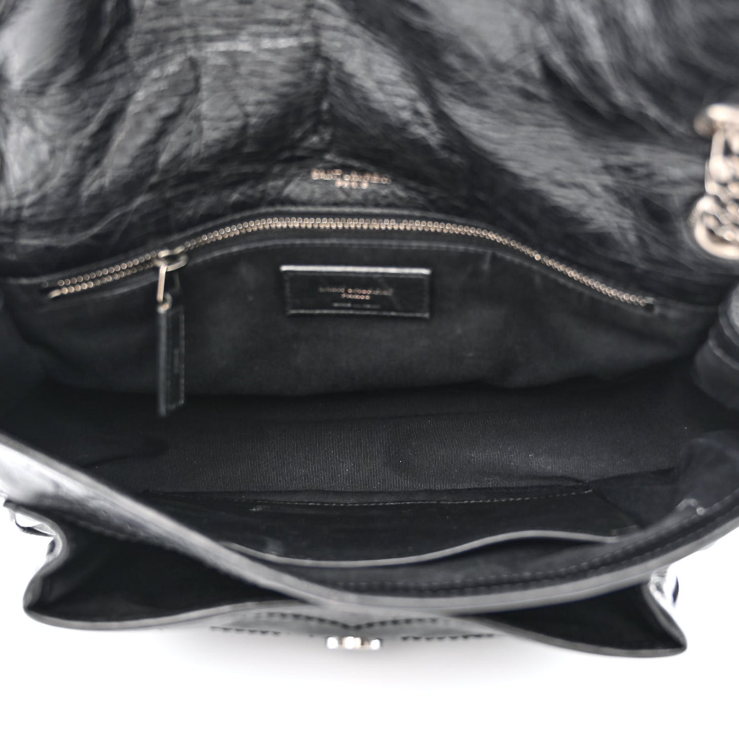 Crinkled Calfskin Matelasse Monogram Medium Niki Chain Satchel Black
