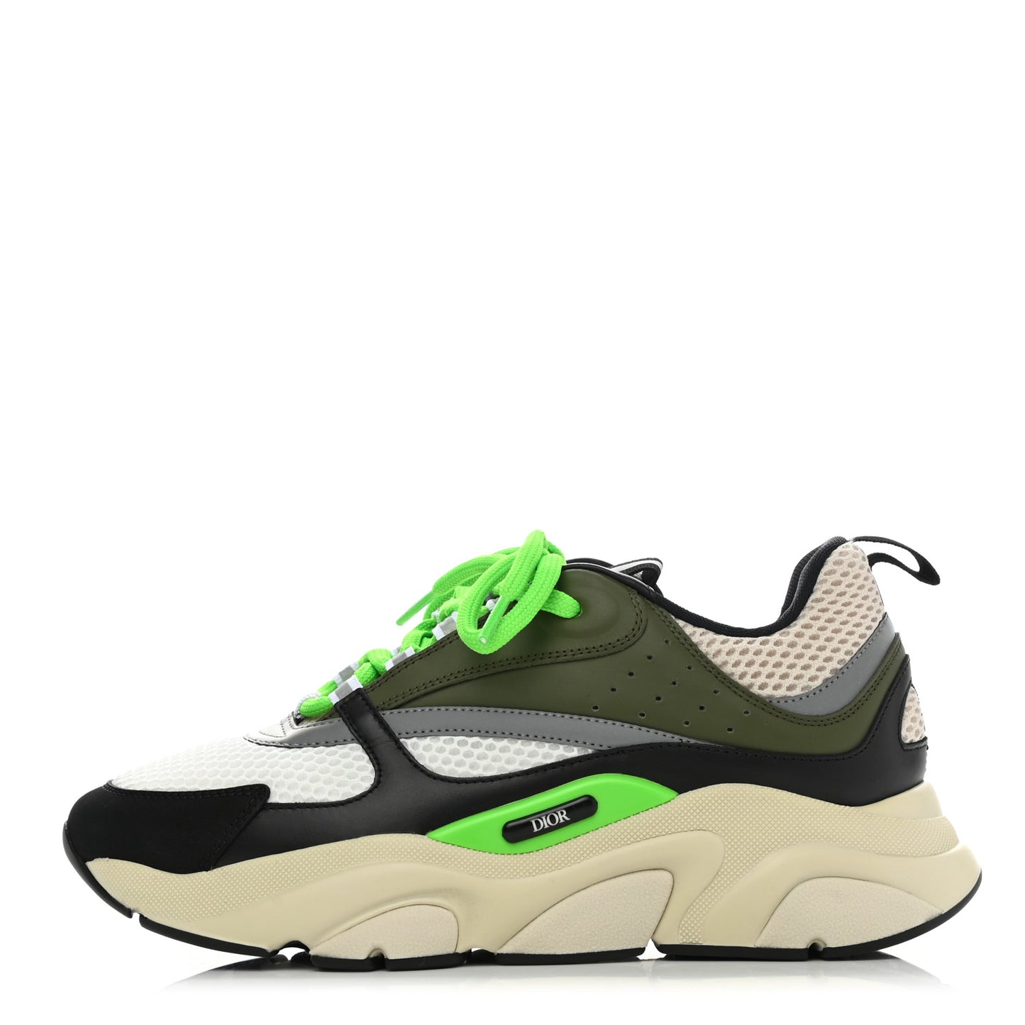 Technical Mesh Calfskin Mens B22 Sneakers 40 Olive Green Black Grey White
