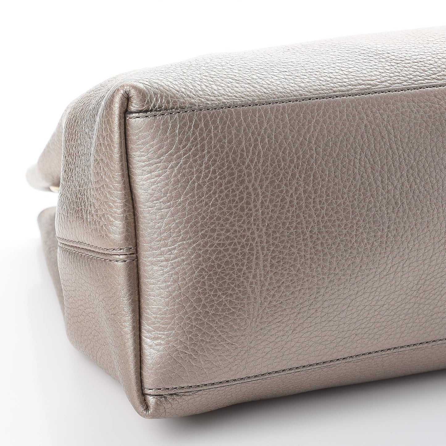 Metallic Pebbled Calfskin Medium Soho Chain Shoulder Bag Golden Beige