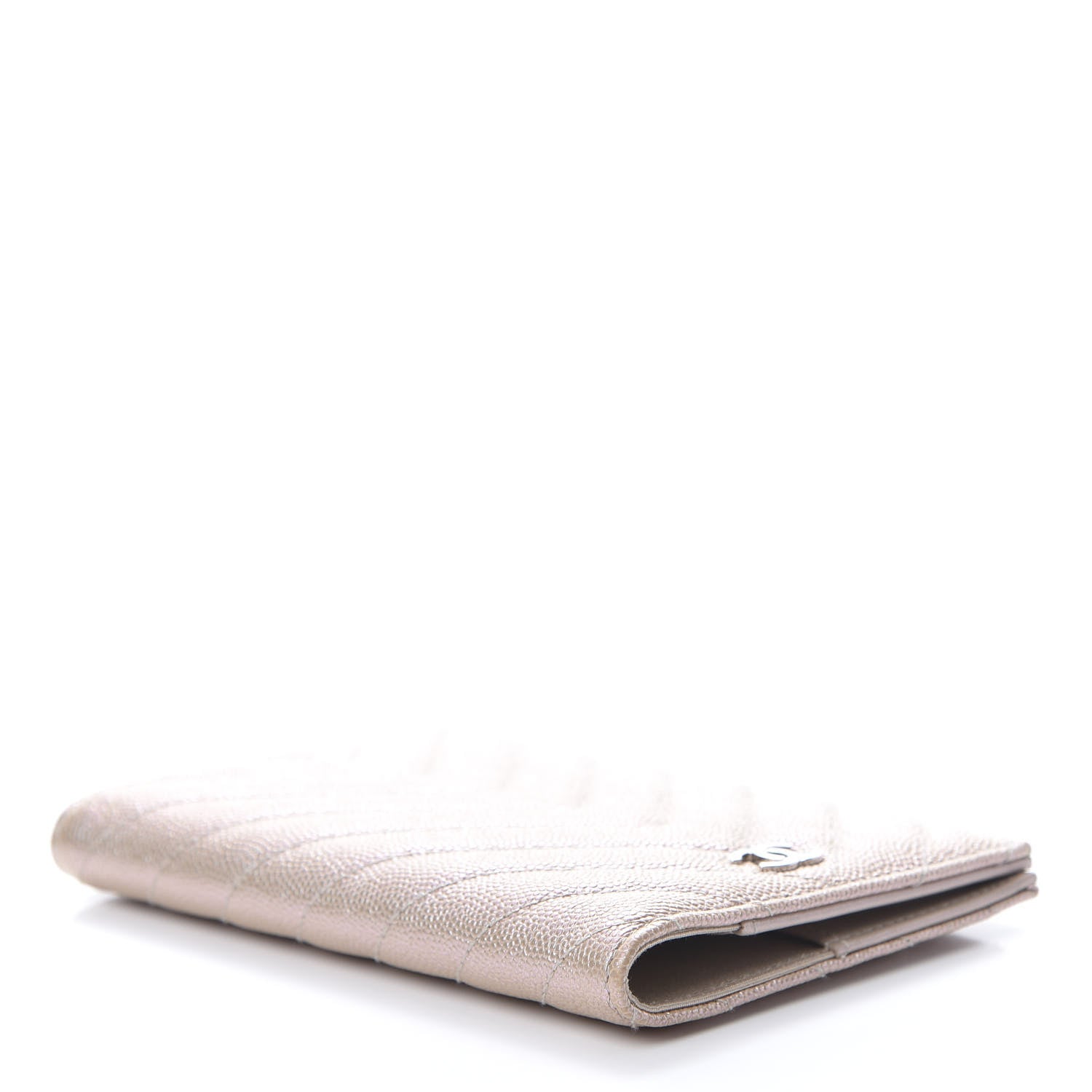 Chanel Metallic Caviar Chevron Quilted Passport Holder Light Gold 4 of 8