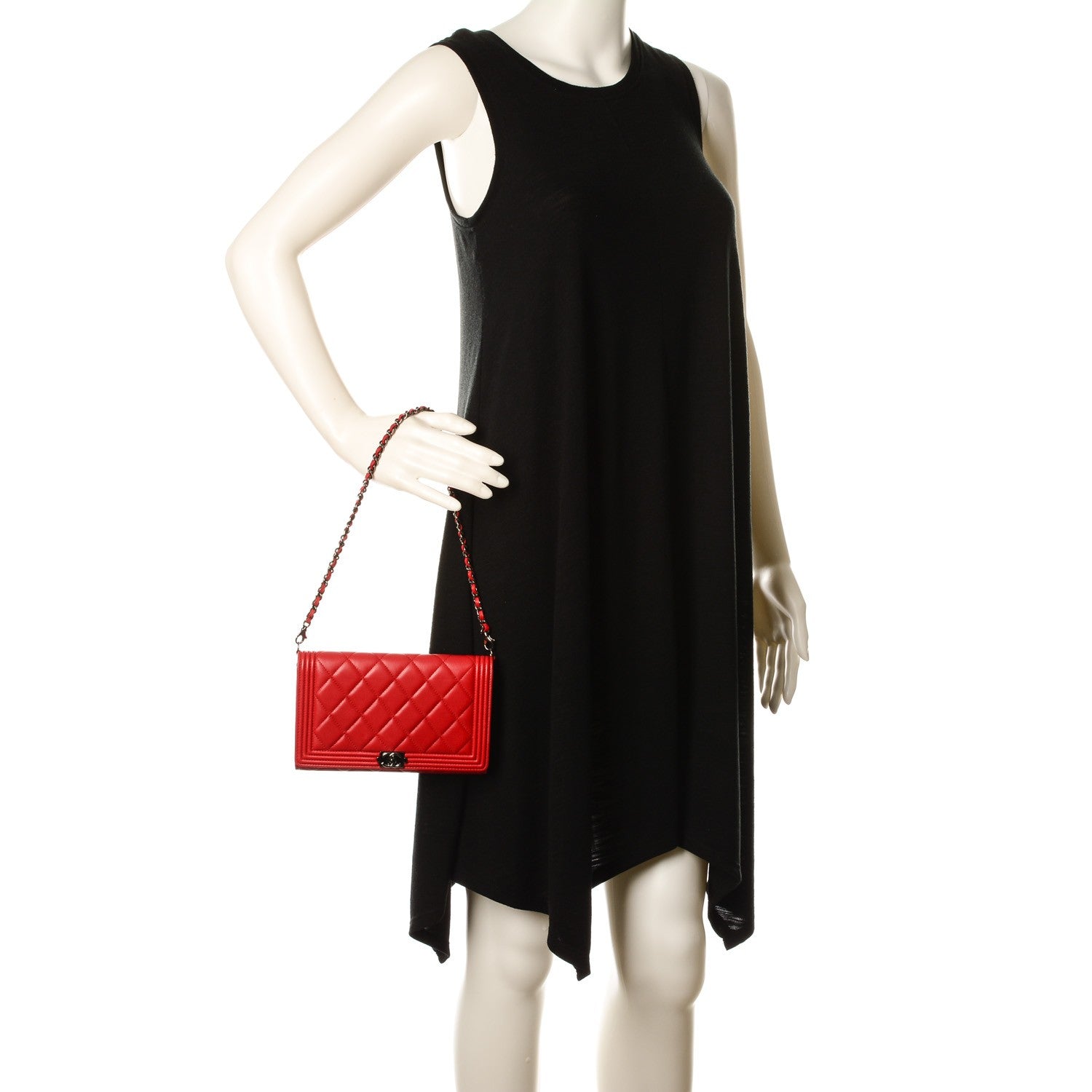 Chanel Lambskin Quilted Boy Wallet On Removable Chain WOC Red 2 of 8