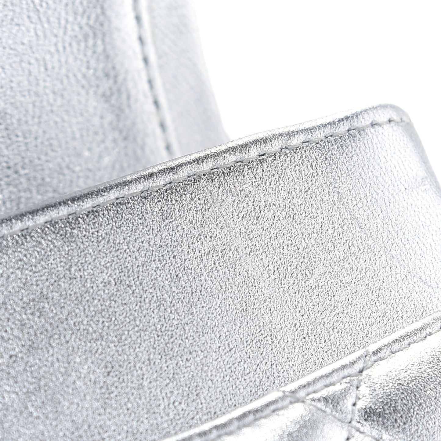 Metallic Lambskin Quilted Medium Double Flap Silver