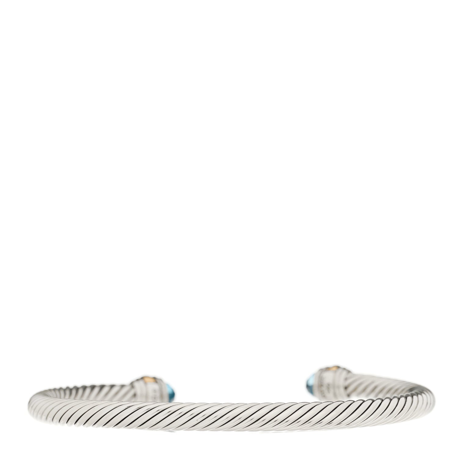 David Yurman Sterling Silver 14K Yellow Gold Blue Topaz 5mm Cable Classics Bracelet 2 of 3