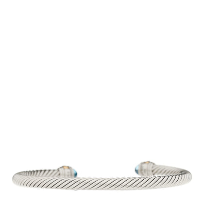 David Yurman Sterling Silver 14K Yellow Gold Blue Topaz 5mm Cable Classics Bracelet 2 of 3