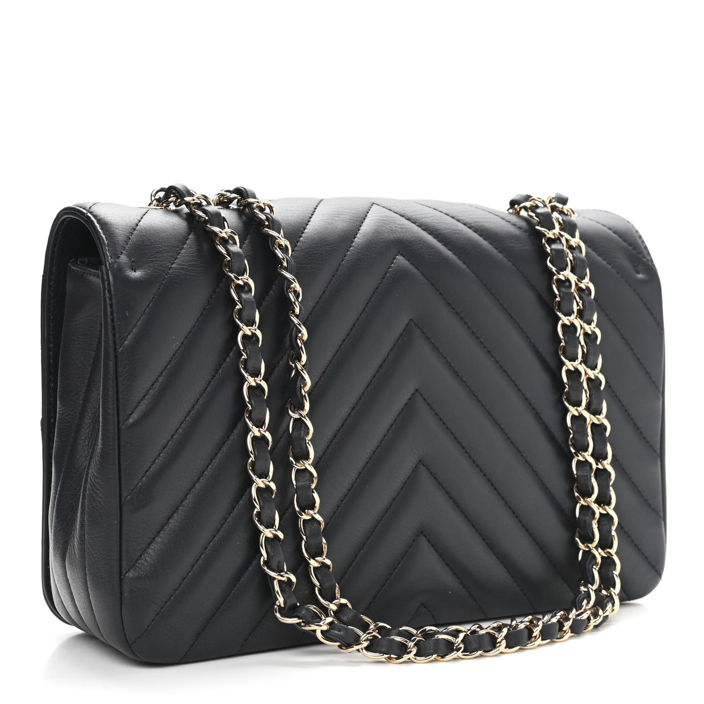 Calfskin Chevron Quilted Medium Statement Flap Navy Blue