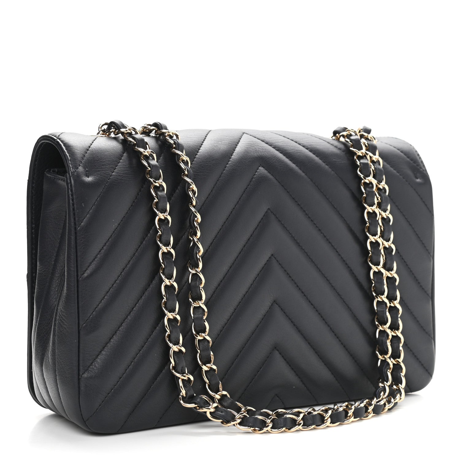 Chanel Calfskin Chevron Quilted Medium Statement Flap Navy Blue 3 of 11