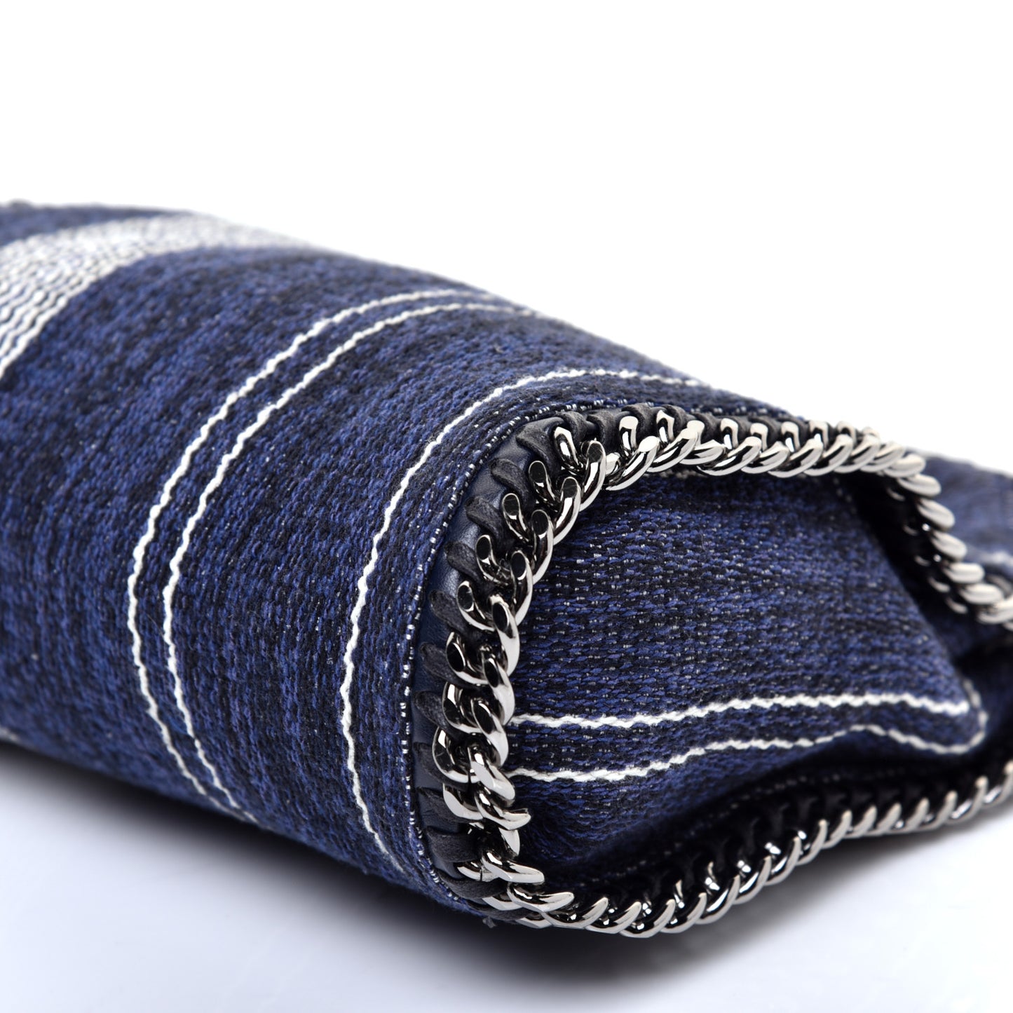 Canvas Striped Mini Falabella Fold Over Tote Navy