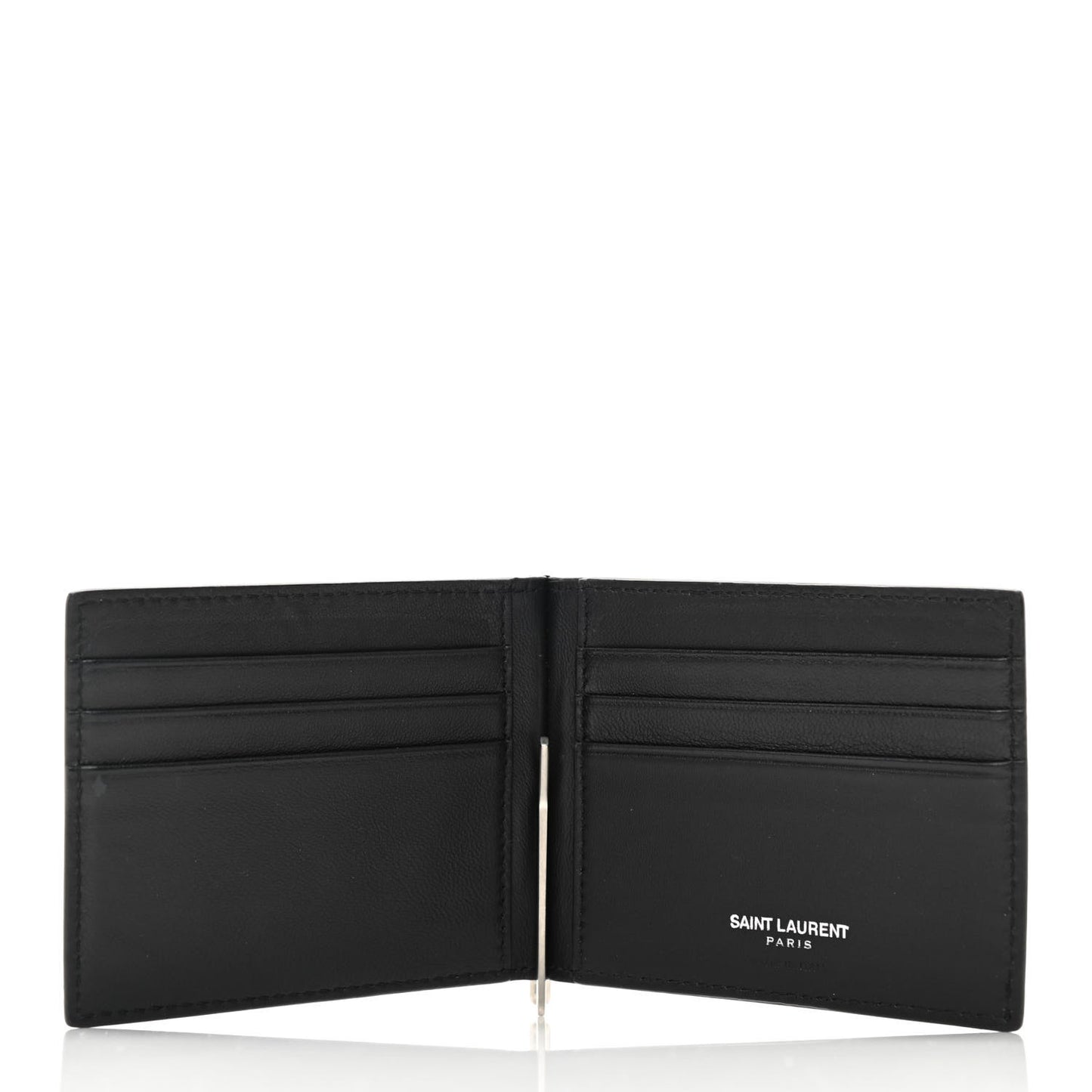 Calfskin Embroidered Bill Clip Card Case Black