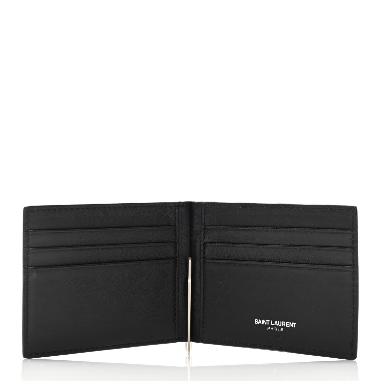 Saint Laurent Calfskin Embroidered Bill Clip Card Case Black 5 of 7