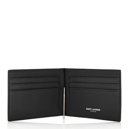 Saint Laurent Calfskin Embroidered Bill Clip Card Case Black 5 of 7