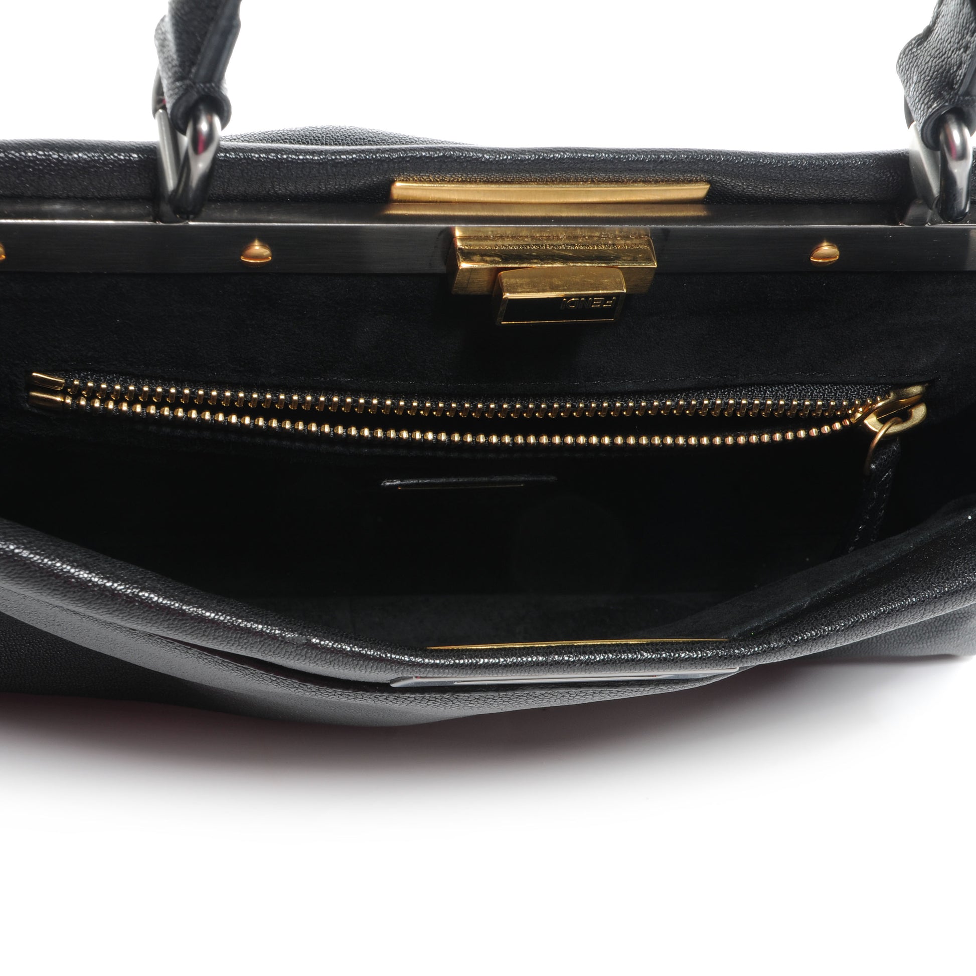 Fendi Goatskin Medium Peekaboo Iconic Satchel Black 5 of 9