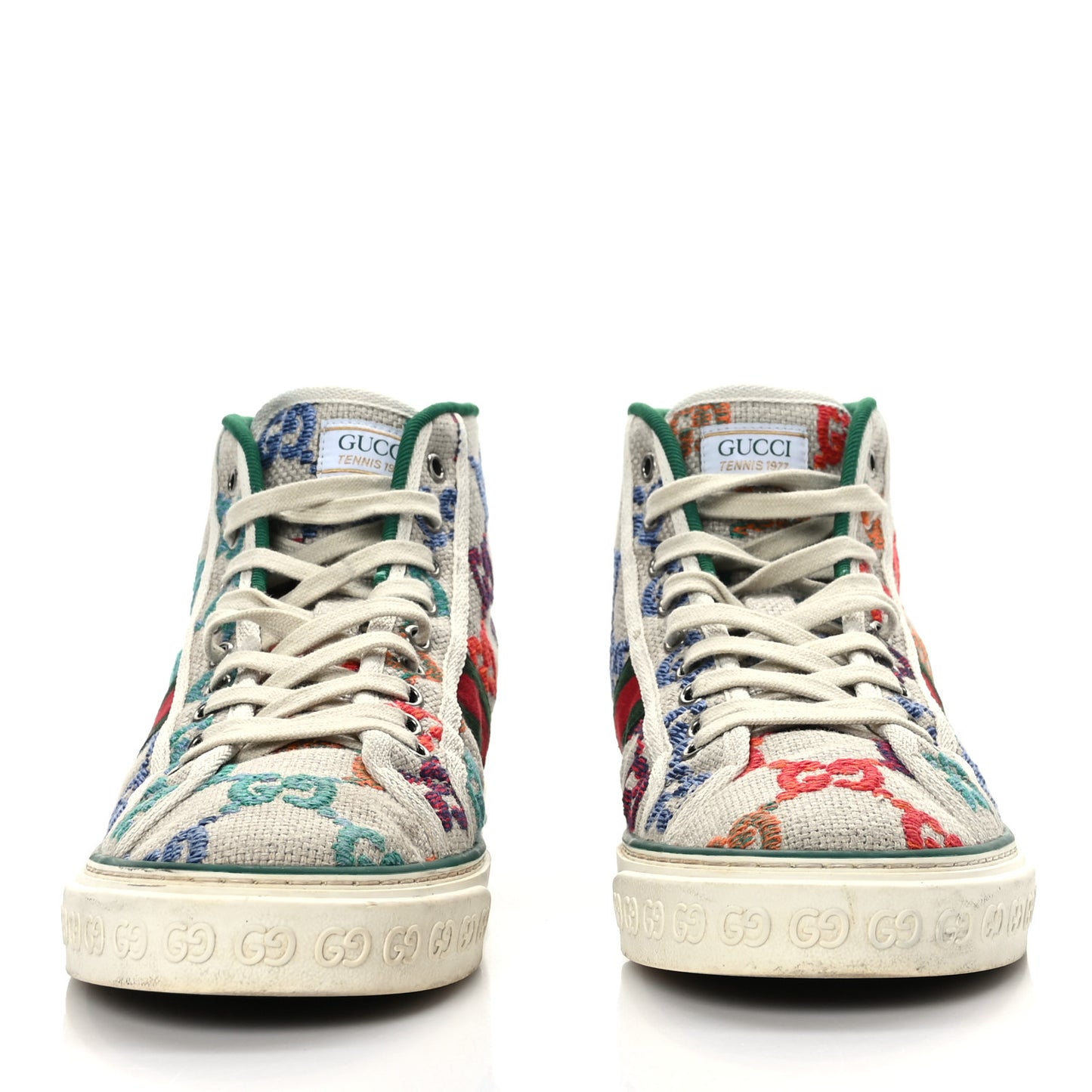 Linen Psychedelic Mini GG Monogram Mens 1977 Tennis High Top Sneakers 7.5 Multicolor Mystic White