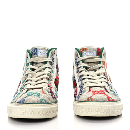 Gucci Linen Psychedelic Mini GG Monogram Mens 1977 Tennis High Top Sneakers 7.5 Multicolor Mystic White 2 of 6