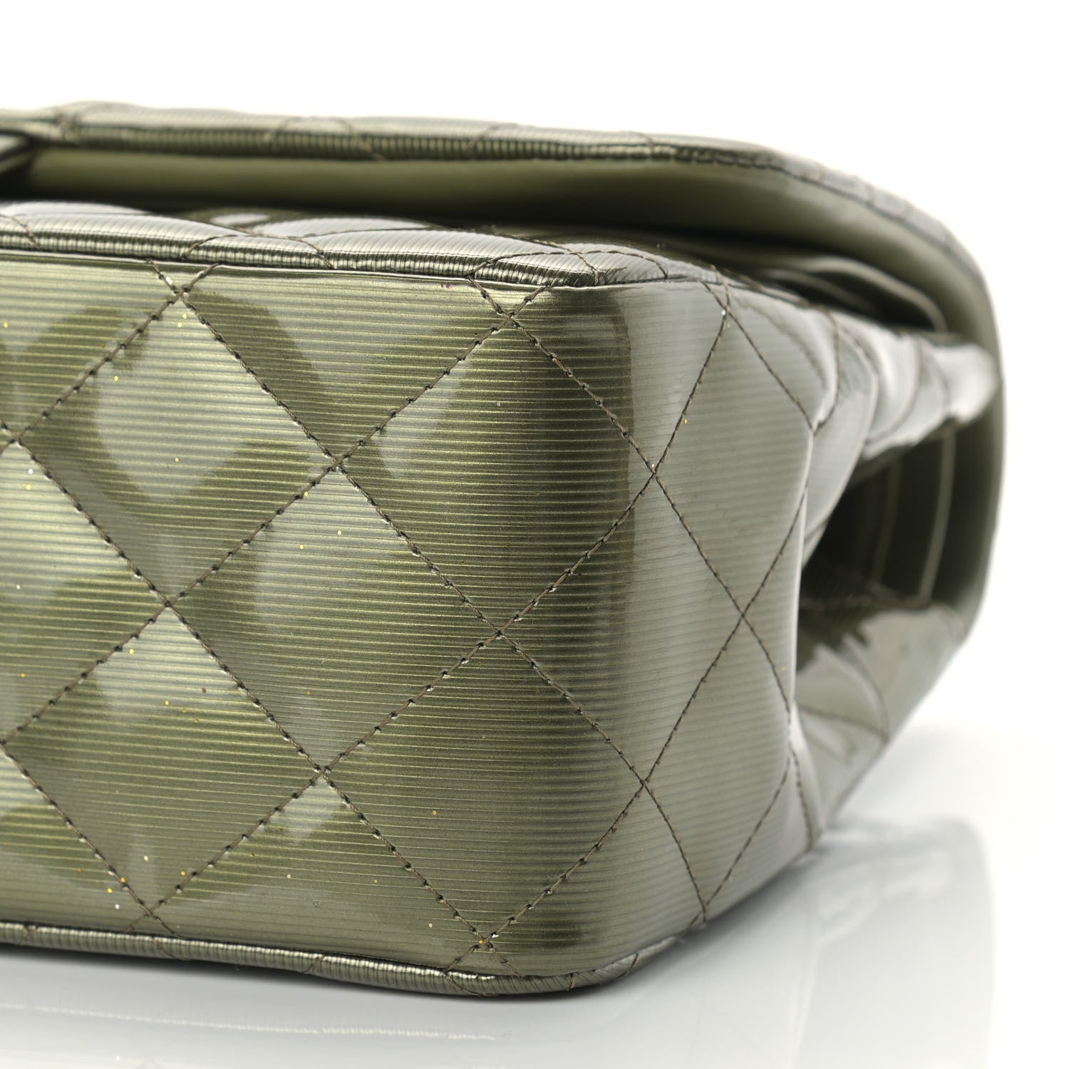 Chanel Striated Patent Quilted Jumbo Double Flap Green 8 of 12