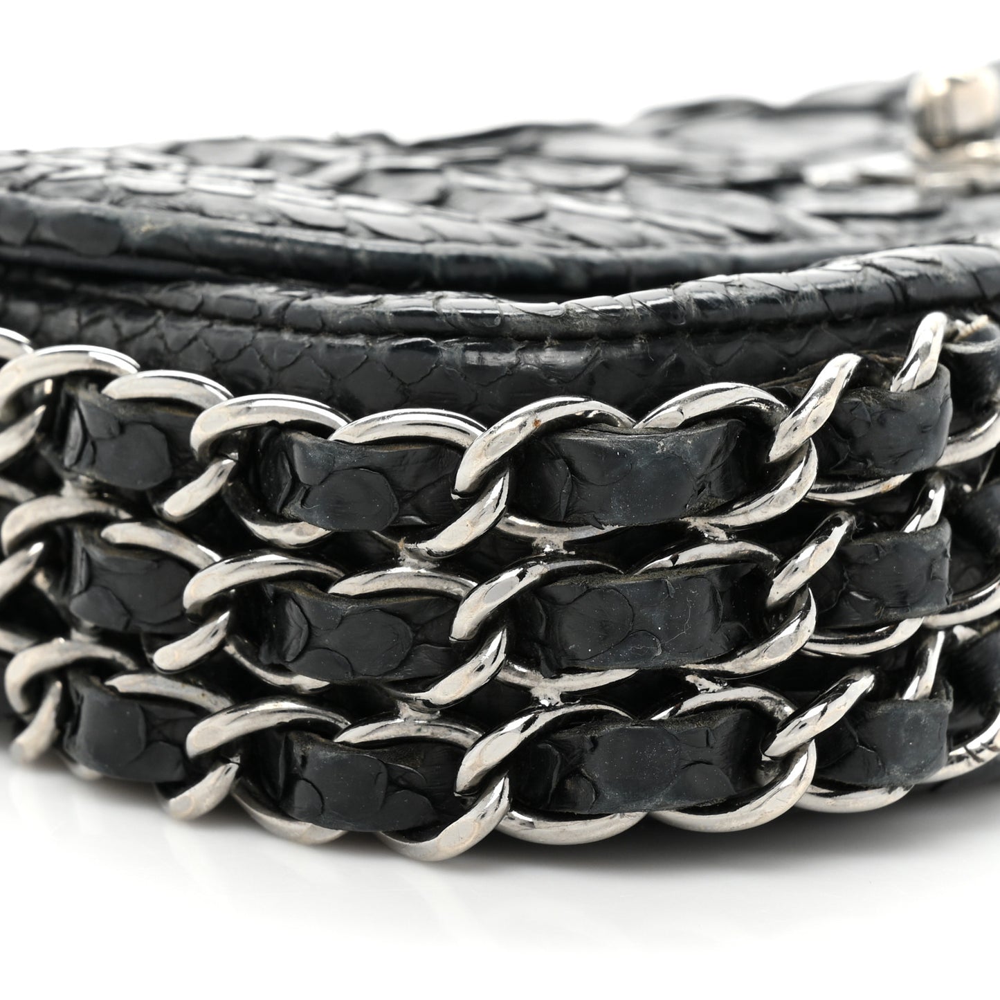 Snakeskin 3 Chain Flap Black