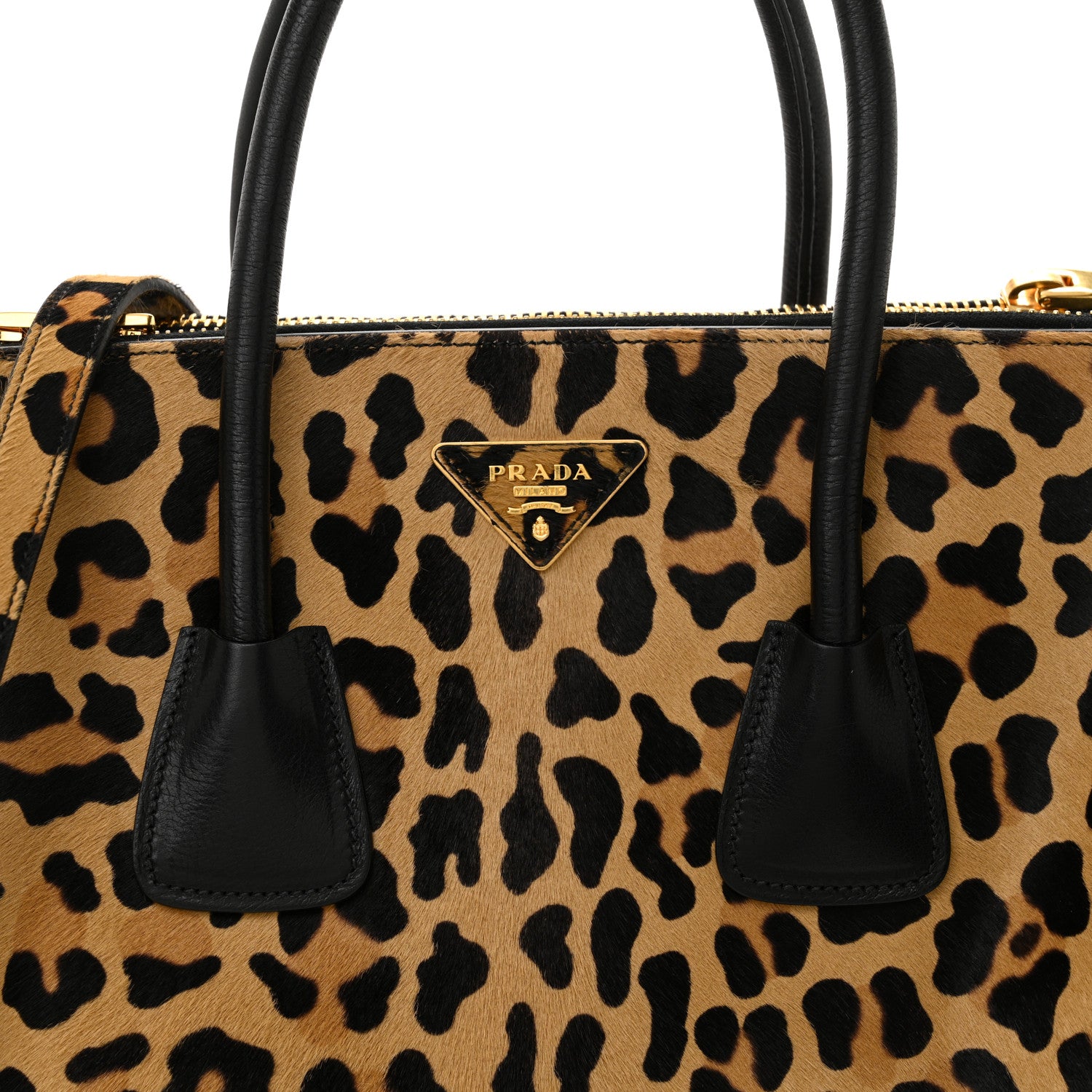 Prada Cavallino Leopard Print Twin Pocket Tote Miele Moro 7 of 11