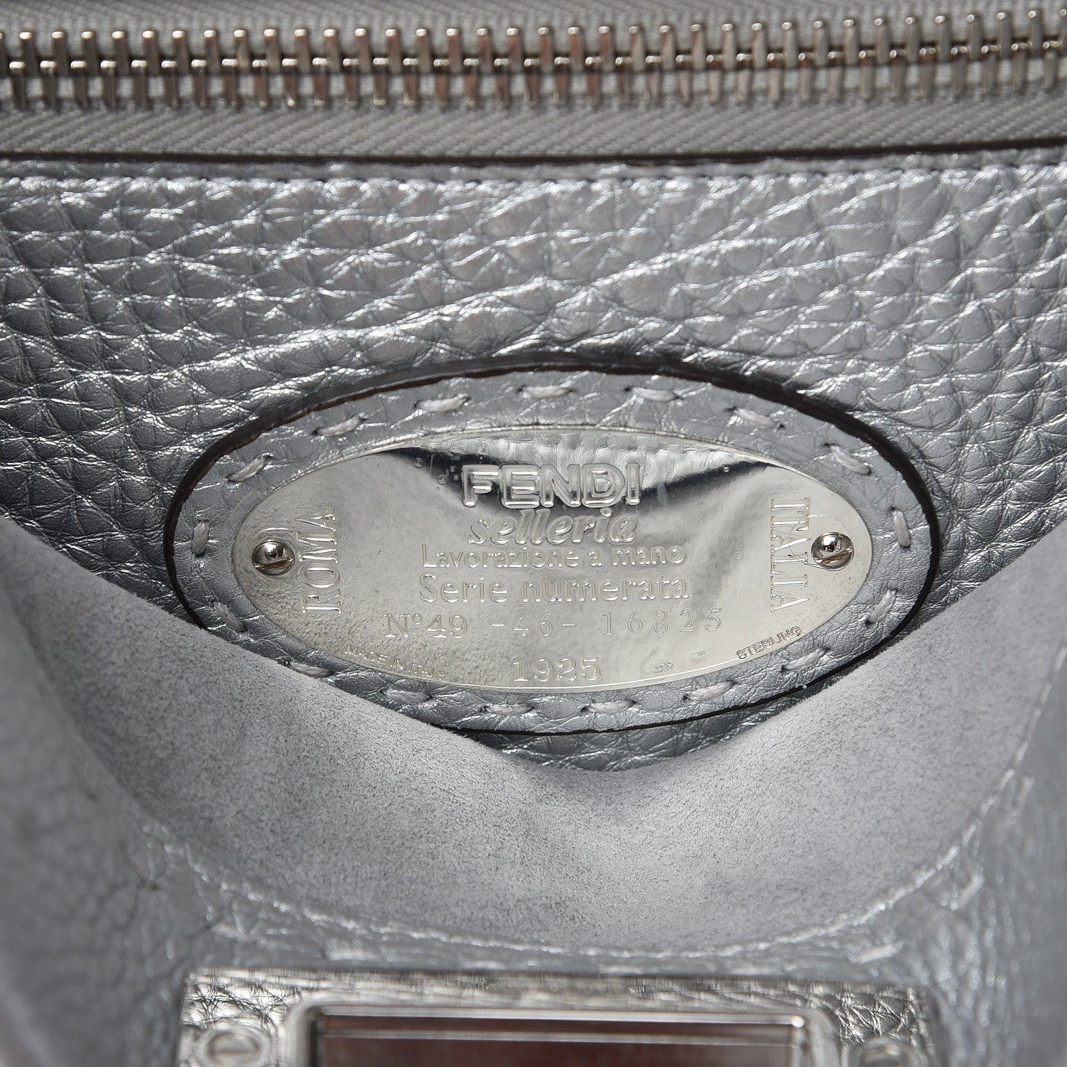Fendi Cuoio Romano Lux Selleria Medium Peekaboo Iconic Satchel Argento 8 of 10