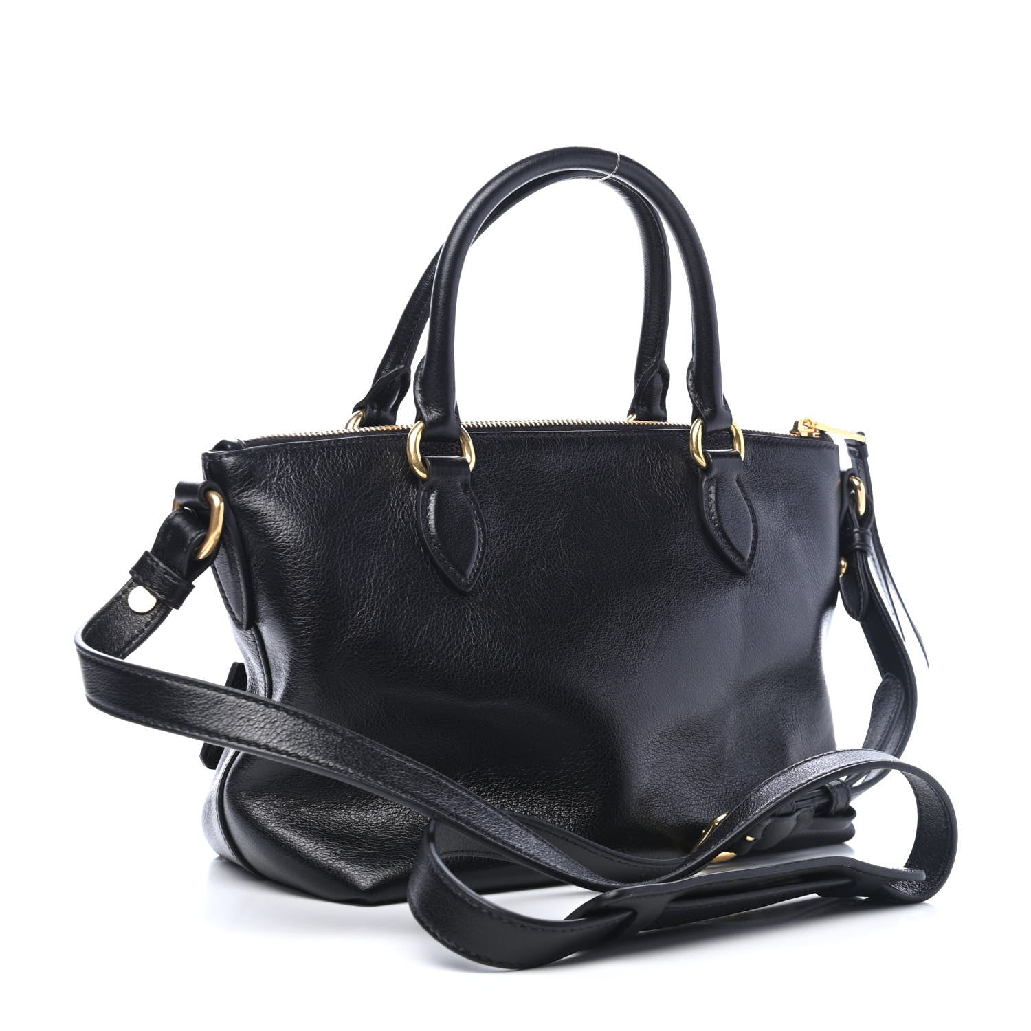 Prada Glace Calfskin Embossed Logo Tote Black 2 of 4