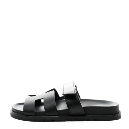 Hermes Calfskin Womens Chypre Sandals 39.5 Black 1 of 8
