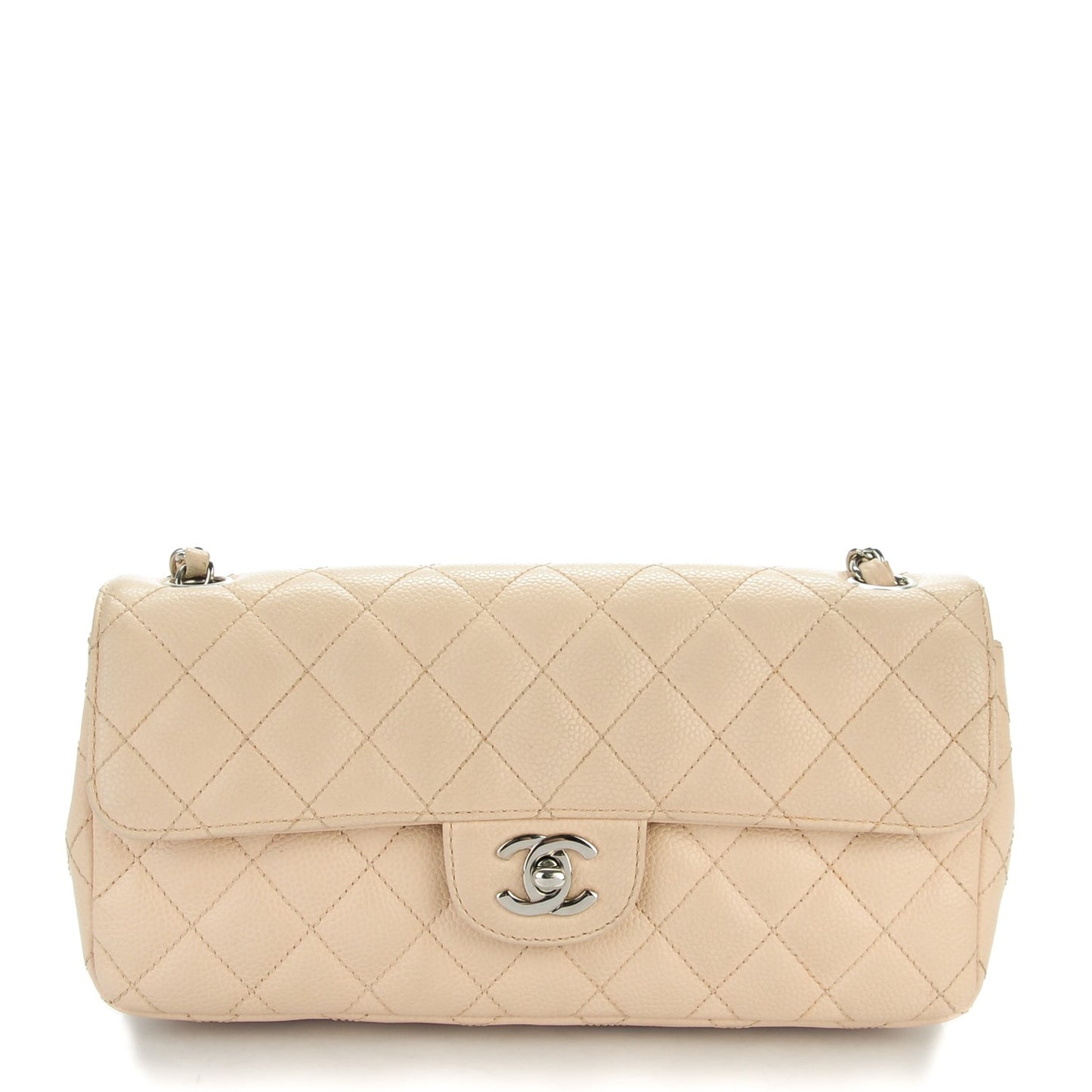 Caviar Quilted East West Flap Beige Clair
