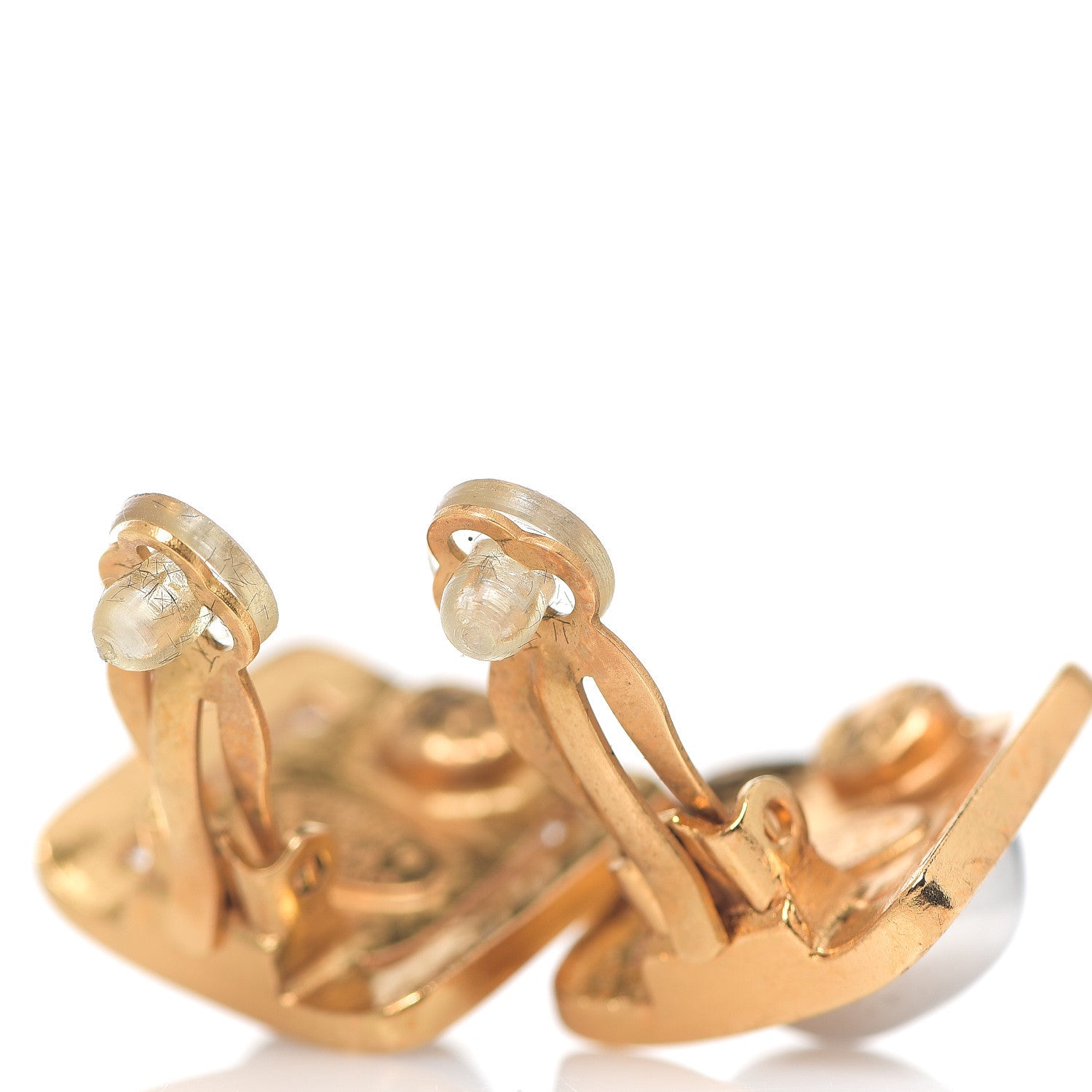 Chanel Square Pearl Clip On Earrings Gold 2 of 3