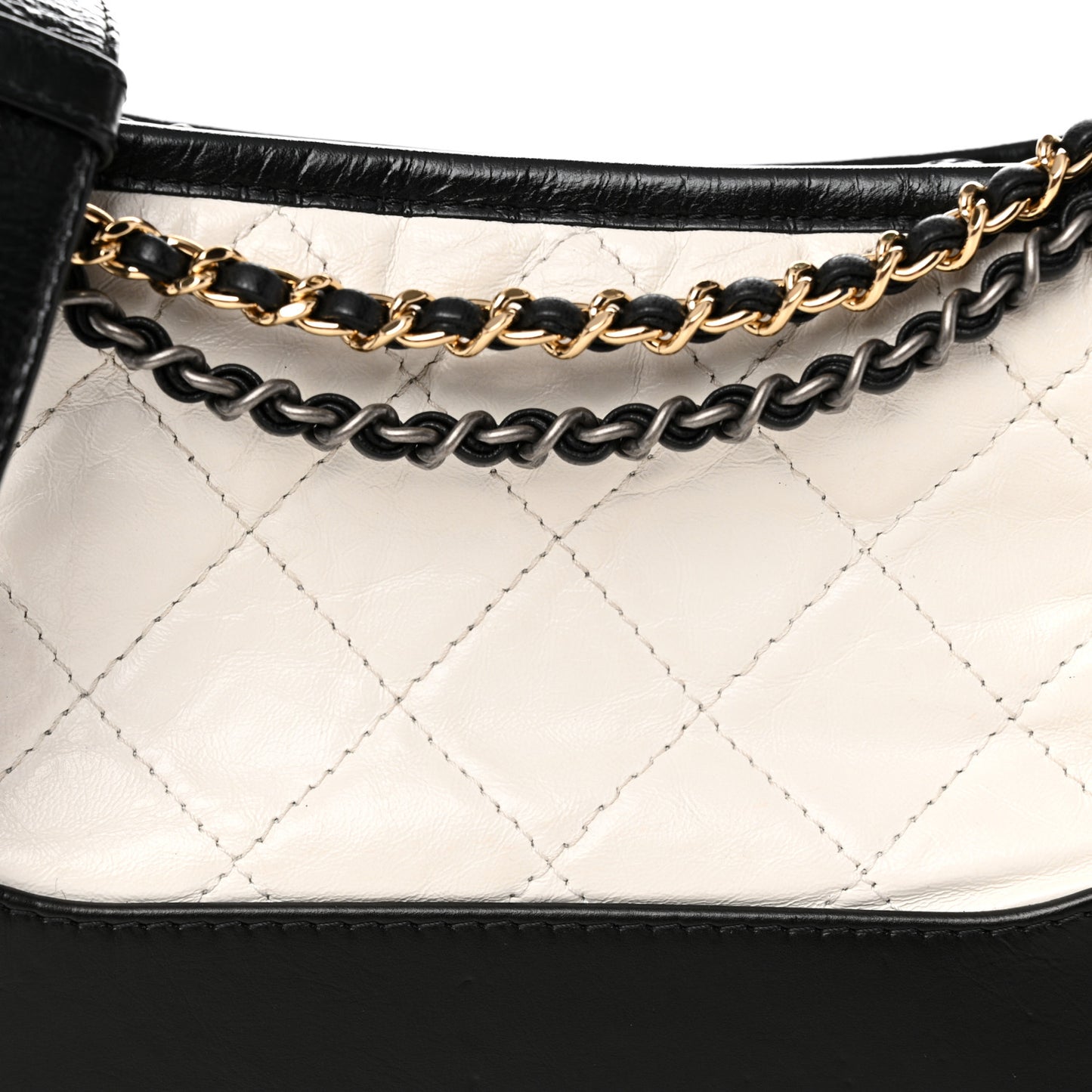 Aged Calfskin Quilted Small Gabrielle Hobo Black White
