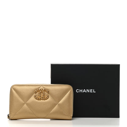 Chanel Metallic Lambskin Quilted Medium Chanel 19 Zipped Wallet Gold 8 of 8