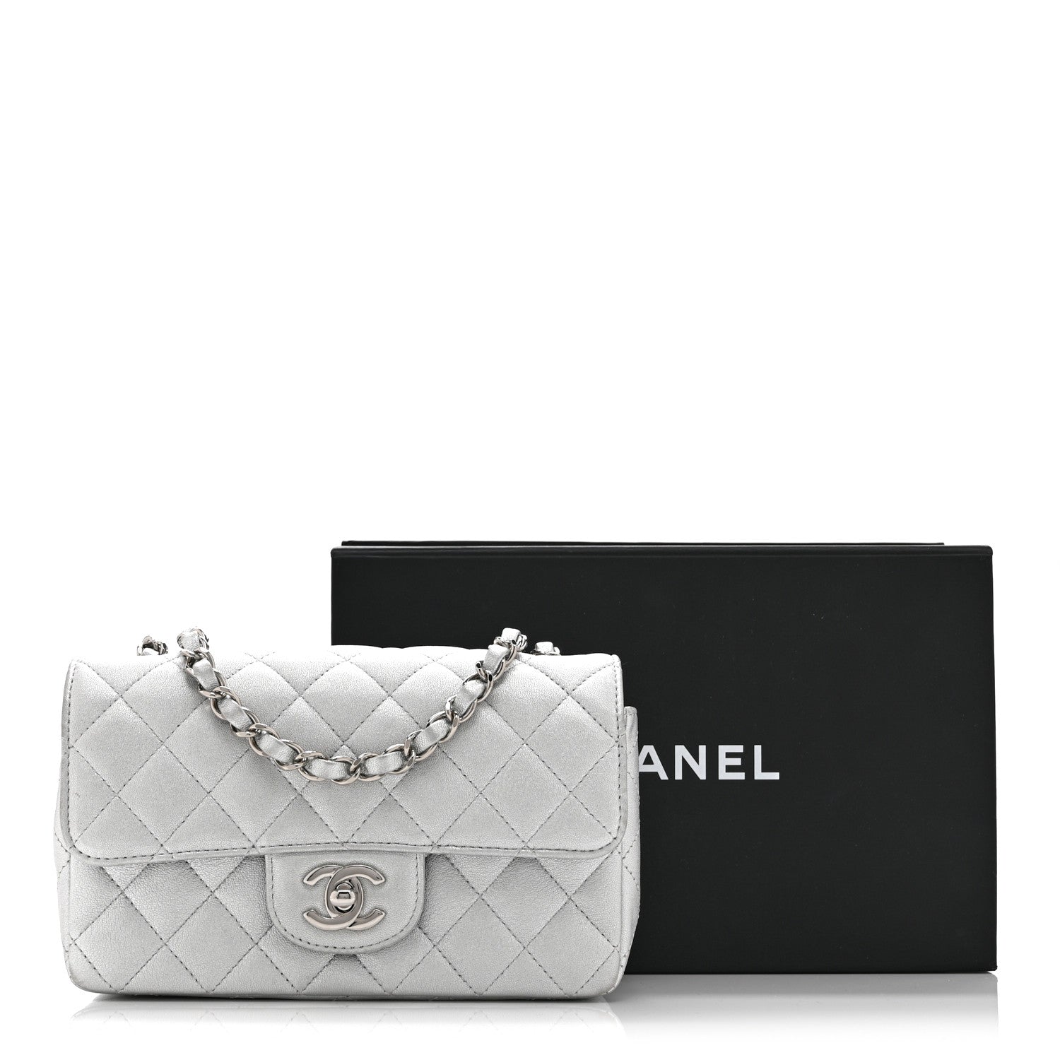 Chanel Metallic Lambskin Quilted Mini Rectangular Flap Silver 11 of 11
