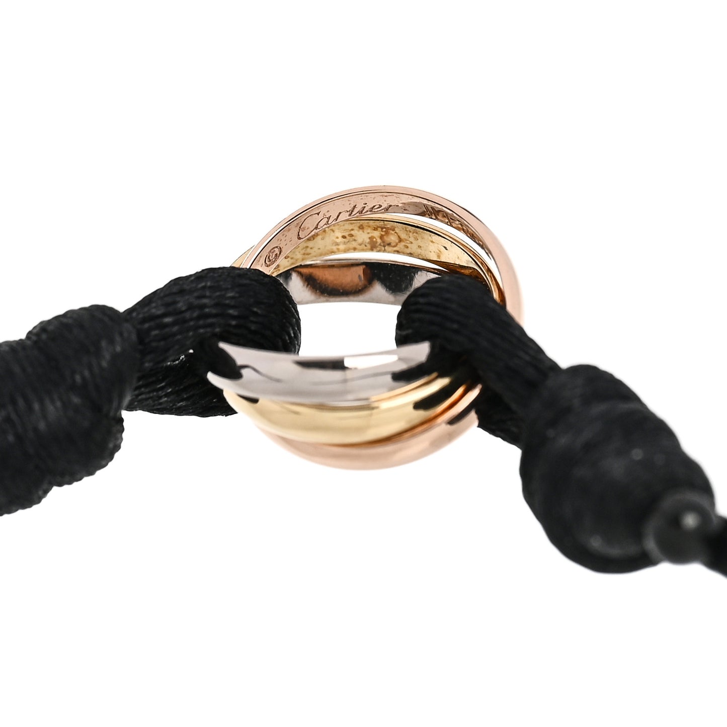 18K Pink Yellow White Gold Trinity Adjustable Cord Bracelet Black
