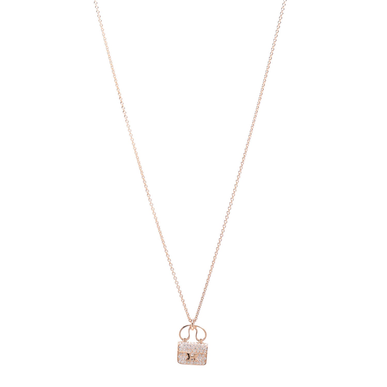 Hermes 18K Rose Gold Diamond Constance Amulette Pendant Necklace 1 of 6