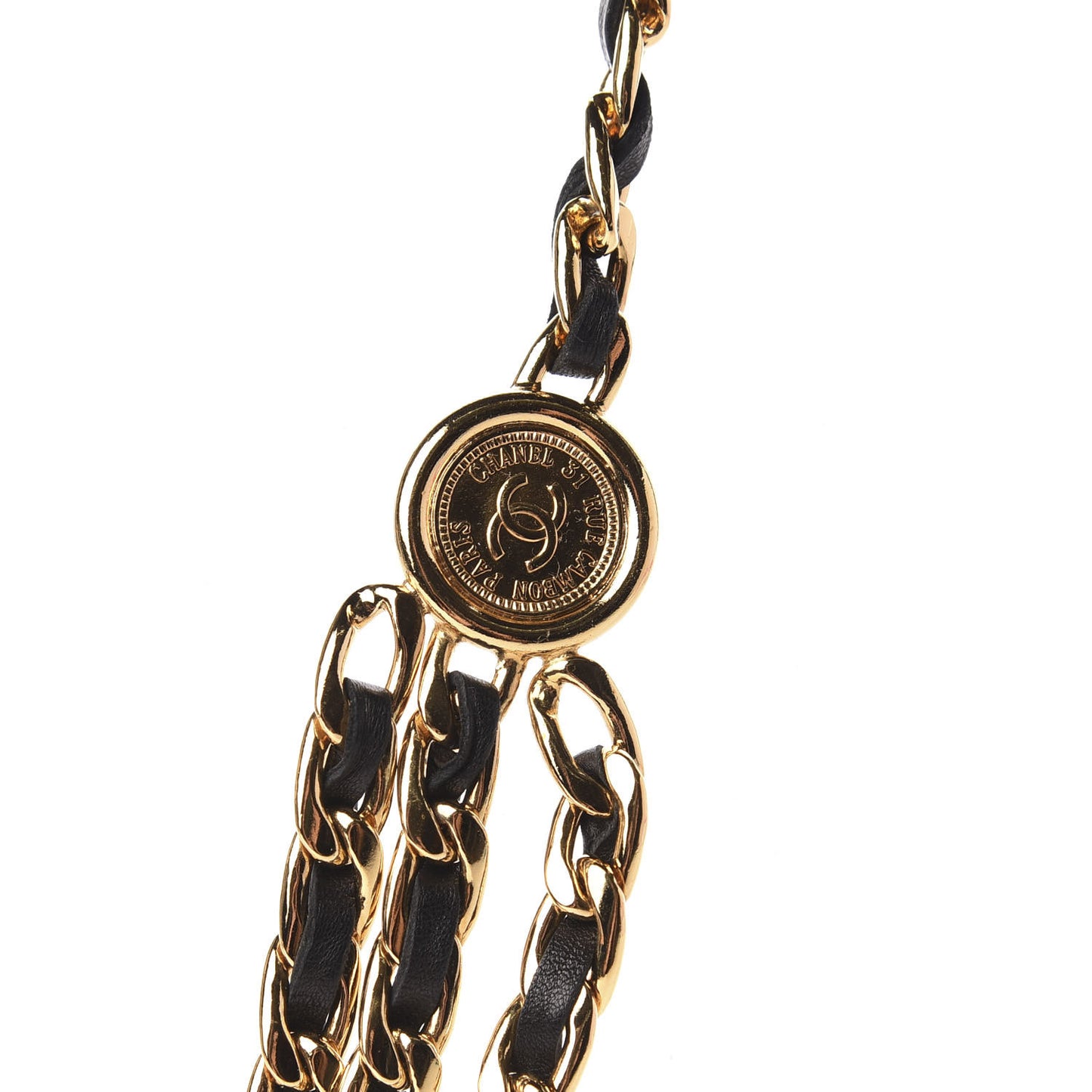 Lambskin Chain CC Medallion Belt Black Gold