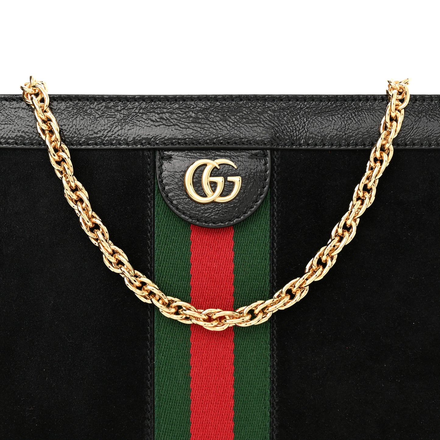 Suede Patent GG Web Small Ophidia Chain Shoulder Bag Black