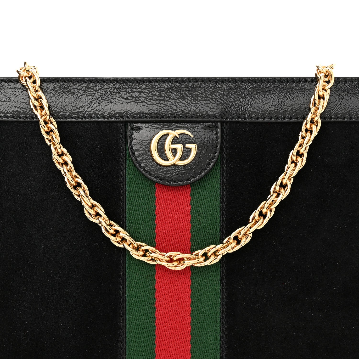 Gucci Suede Patent GG Web Small Ophidia Chain Shoulder Bag Black 8 of 10