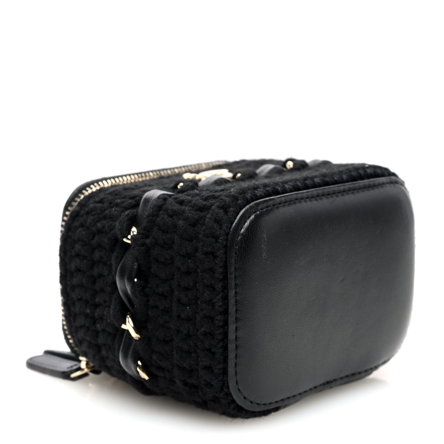 Lambskin Crochet Quilted Mini Vanity Case With Chain Black