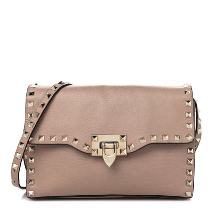 Valentino Garavani Pebbled Calfskin Medium Rockstud Flip Lock Crossbody Bag Poudre 1 of 12