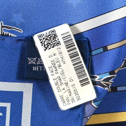 Hermes Silk Double Face Pani La Shar Pawnee Scarf 90 Marine Ciel Bleu Marine 4 of 7