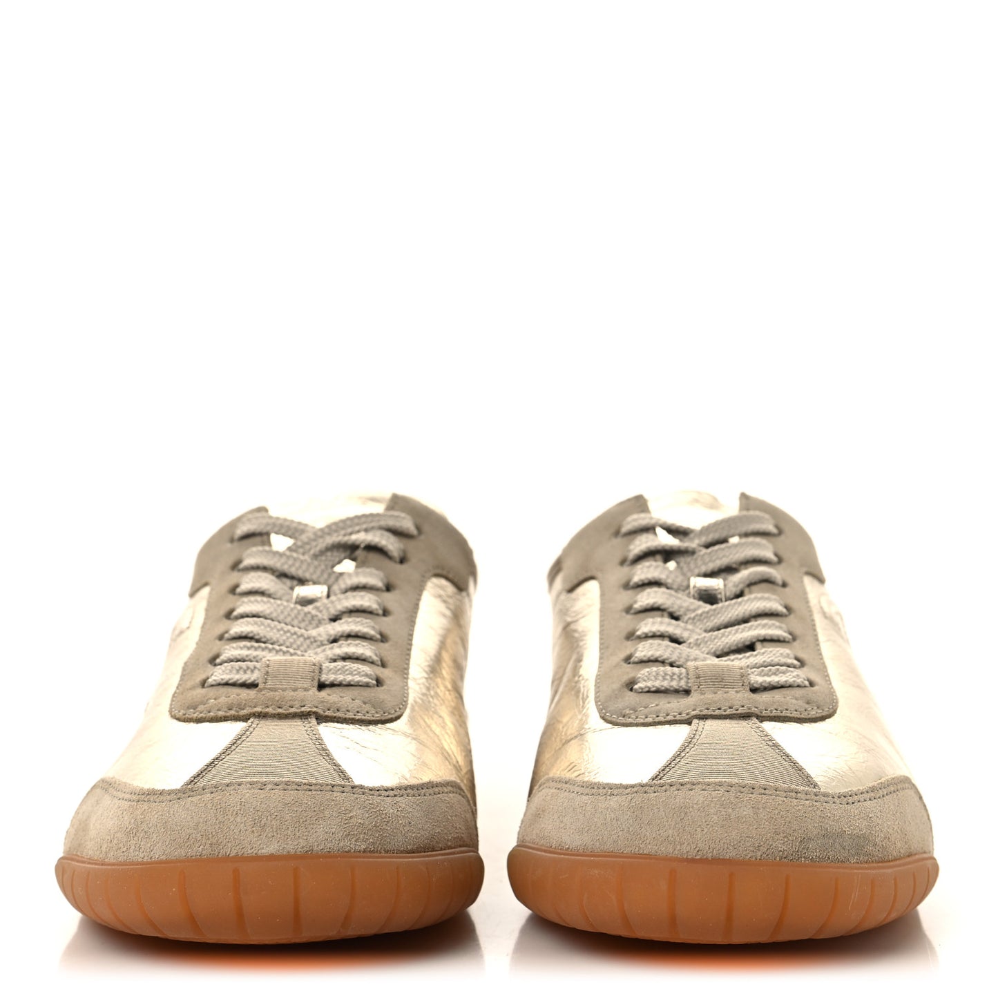Laminated Crumpled Calfskin Womens CC Sneakers 40 Light Gold Beige