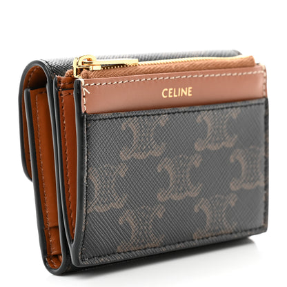 Celine Canvas Triomphe Compact Wallet Tan 3 of 8