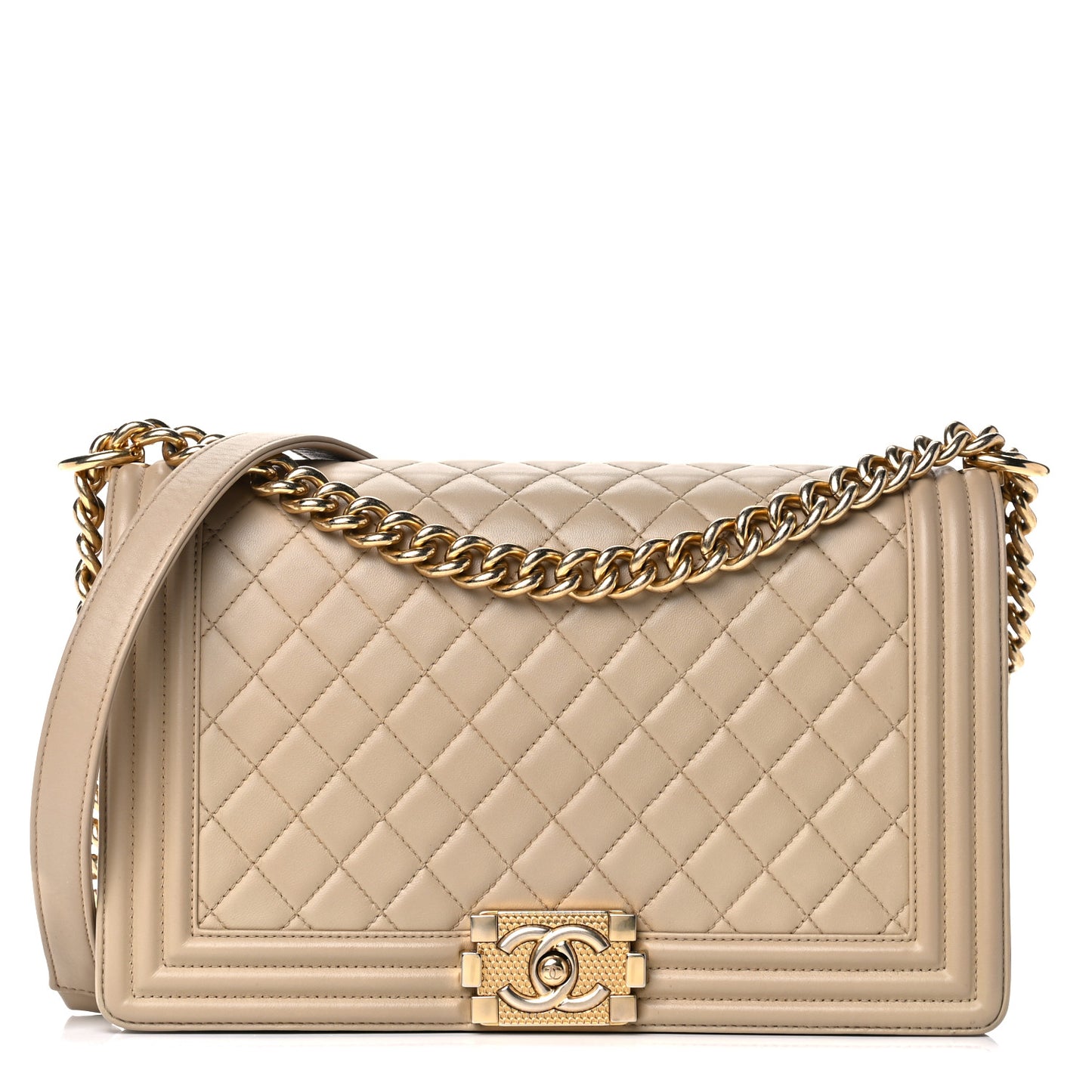 Lambskin Quilted New Medium Boy Flap Beige