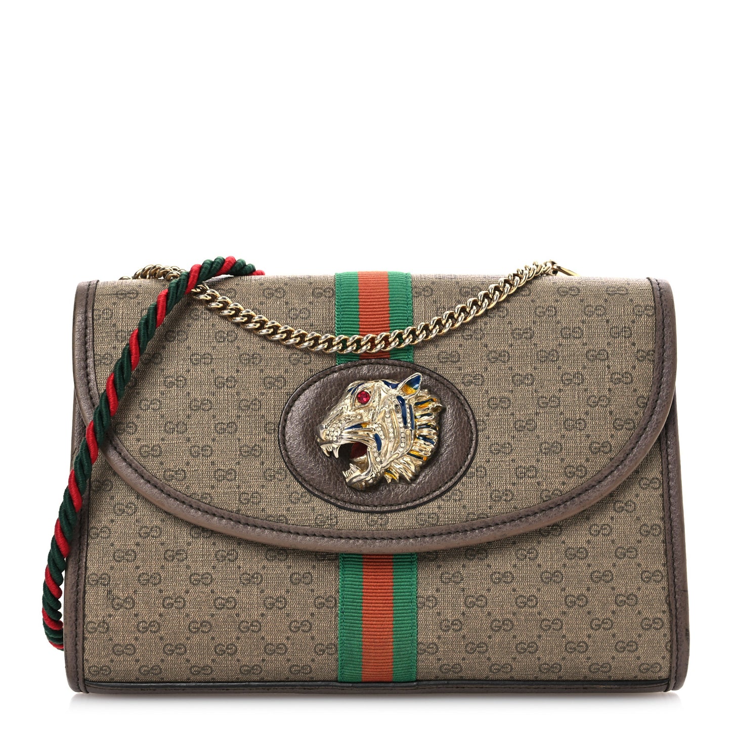 Mini Vintage GG Supreme Monogram Web Medium Rajah Slim Flap Shoulder Bag Beige New Acero