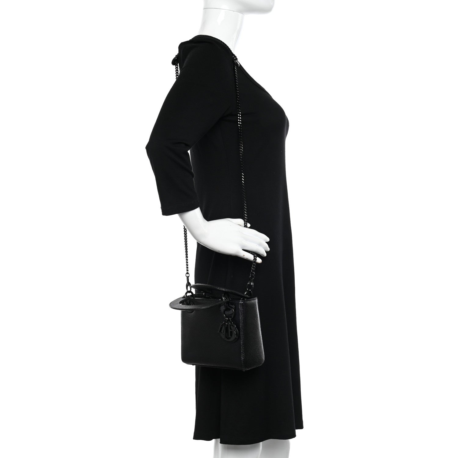 Christian Dior Metallic Karung Mini Lady Dior Black 2 of 10