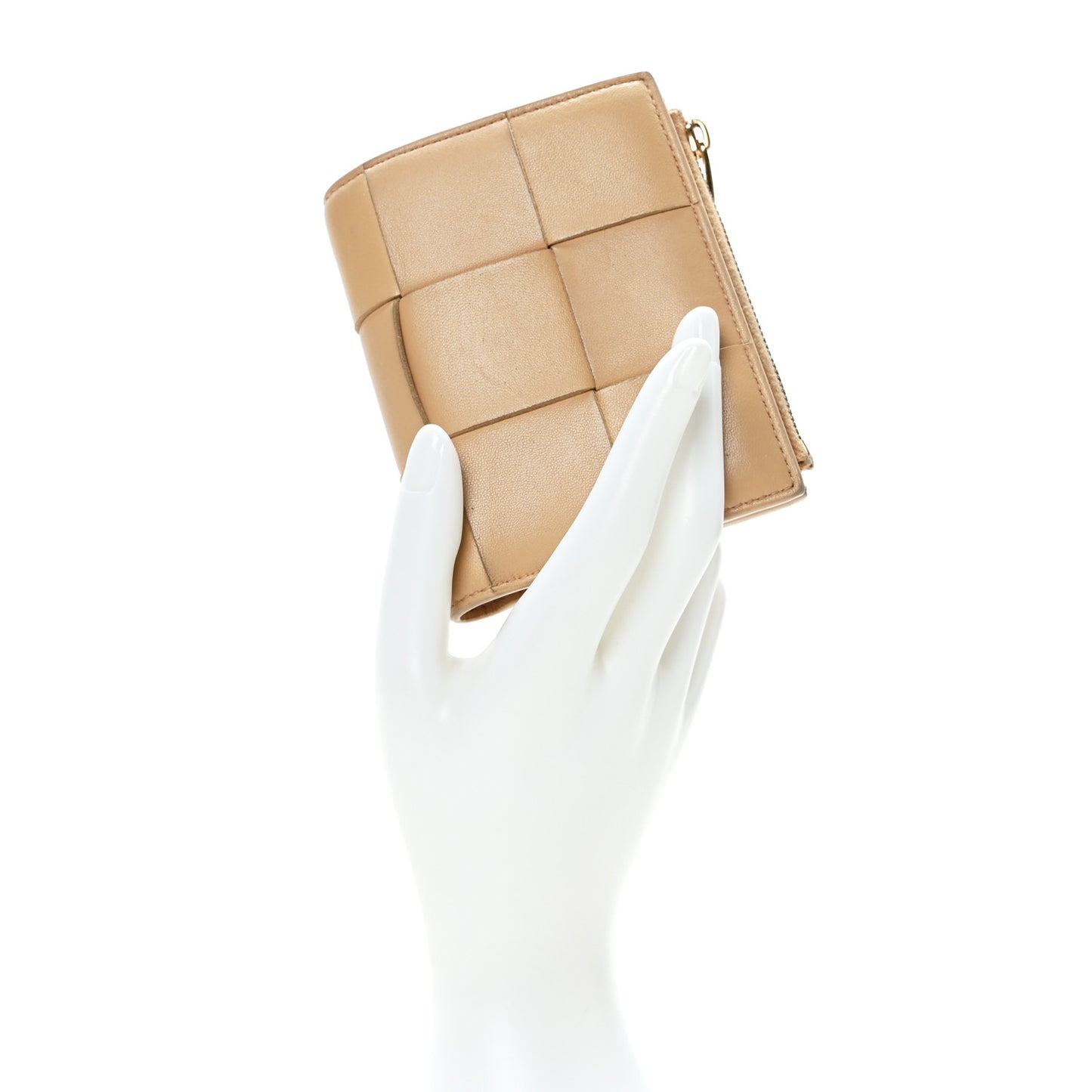 Nappa Maxi Intrecciato Small Bi-Fold Zip Wallet Porridge