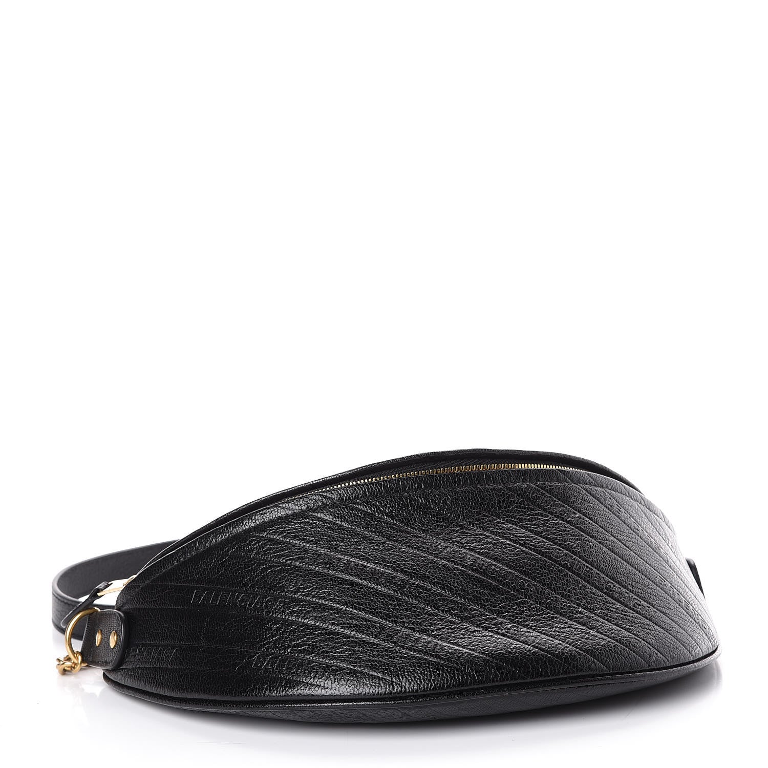 Balenciaga Shiny Goatskin Allover Logo Embossed XS Souvenir Belt Bag Black 3 of 10