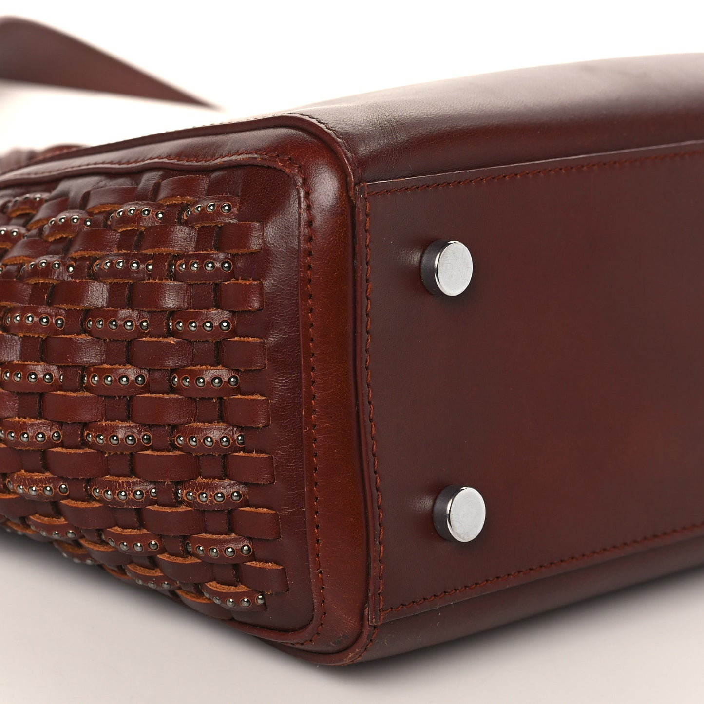 Calfskin Studded Woven Baby Monogram Downtown Cabas Brown