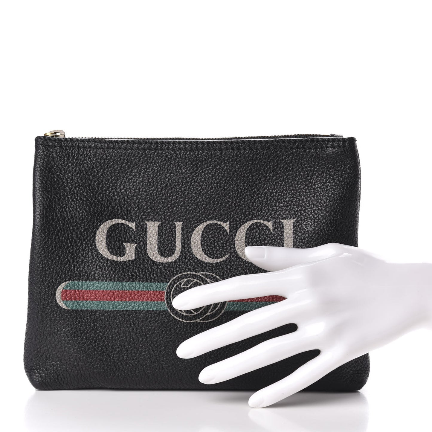 Pebbled Calfskin Medium Logo Portfolio Clutch Black