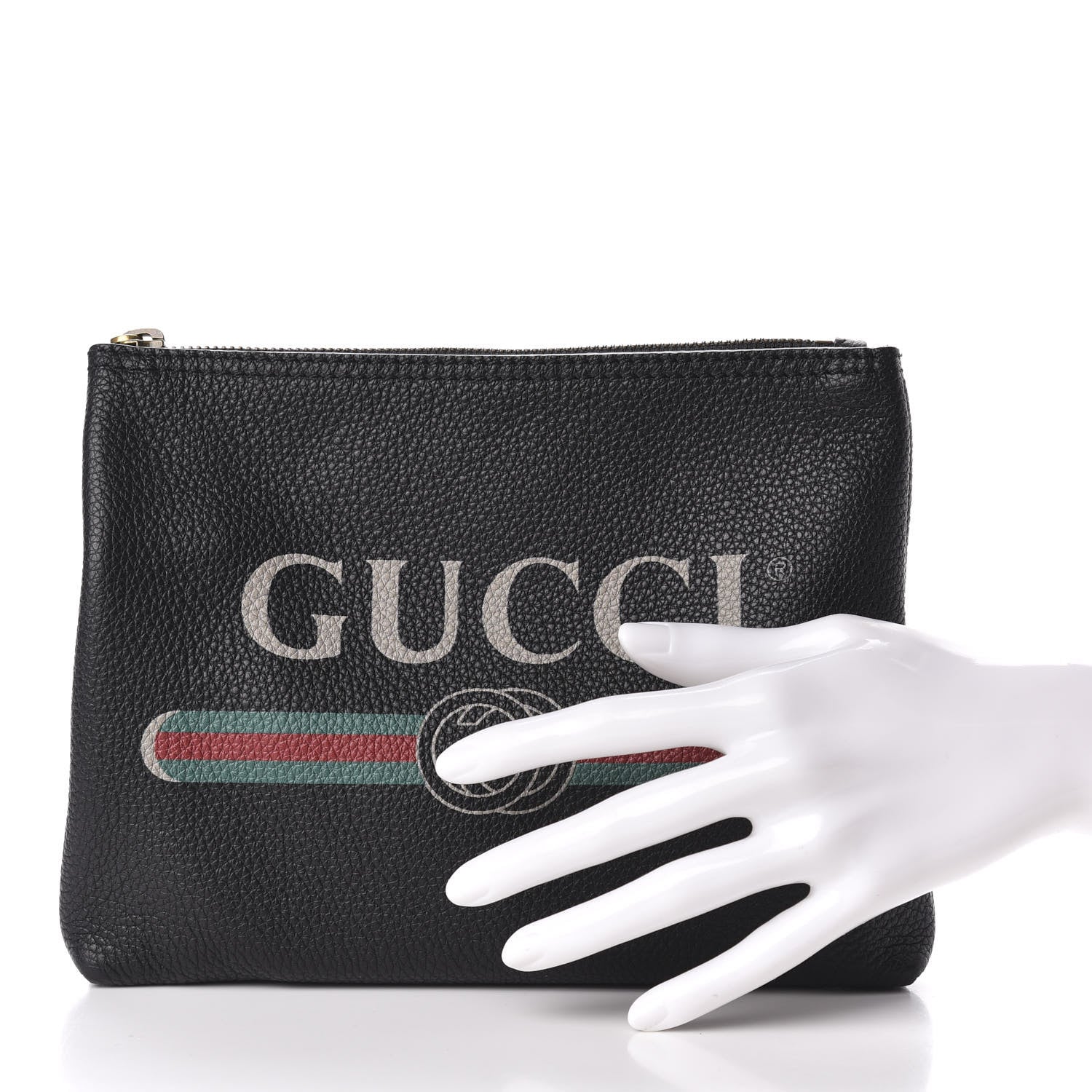 Gucci Pebbled Calfskin Medium Logo Portfolio Clutch Black 2 of 7