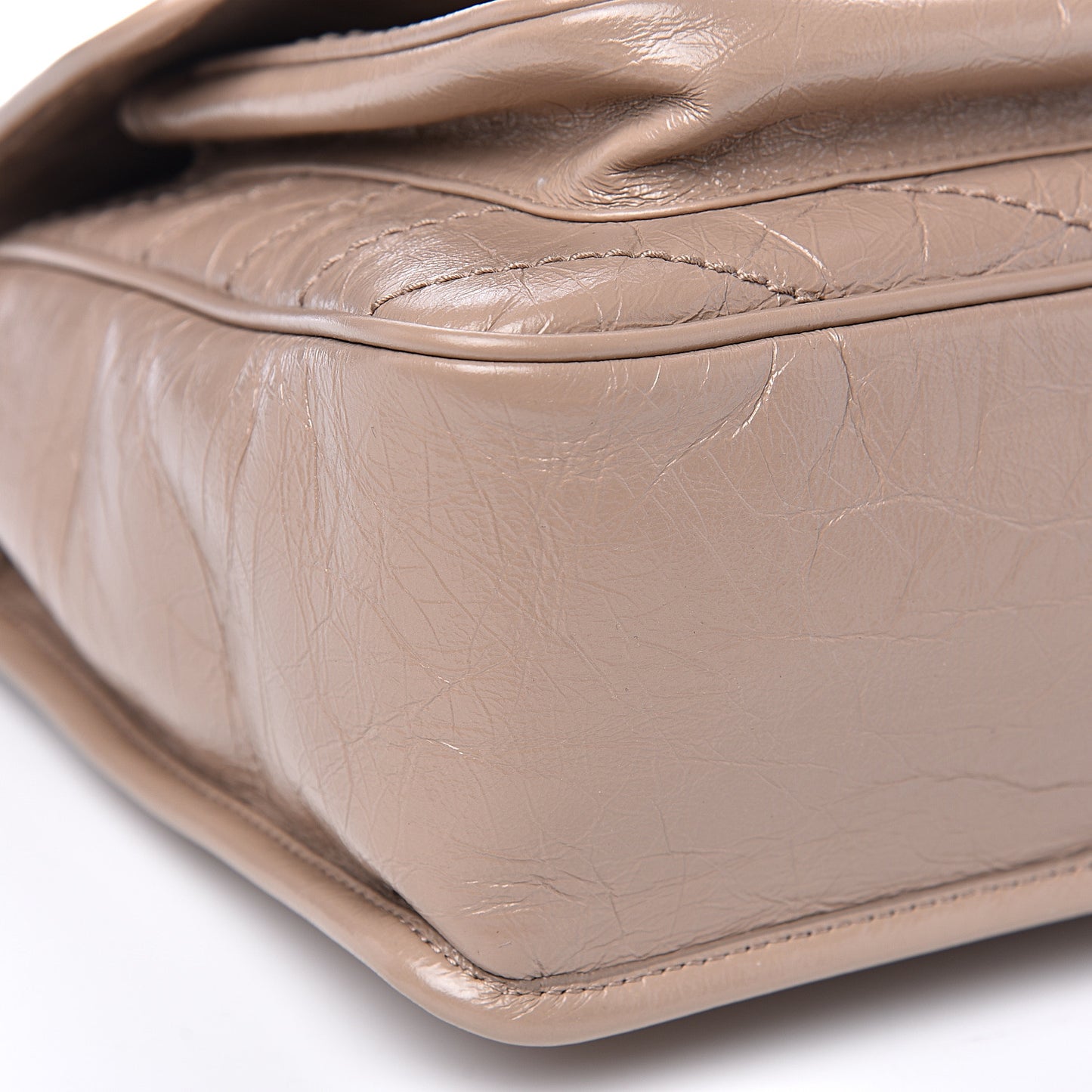 Crinkled Calfskin Matelasse Monogram Medium Niki Chain Satchel Light Taupe